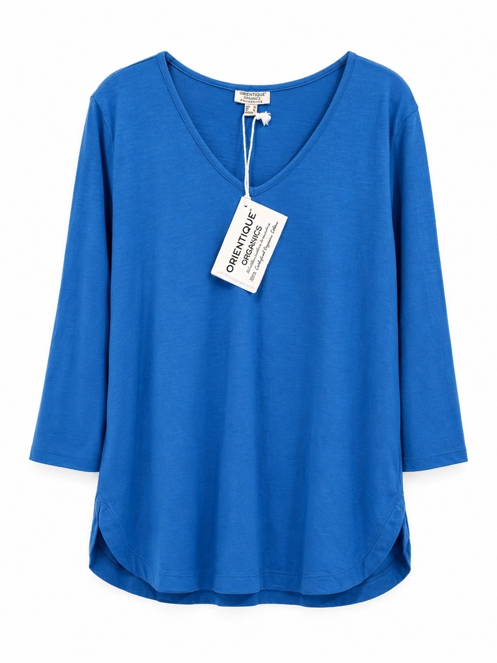 Orientique Naturally Australia 100% Organic Cotton Blue VNeck Tunic Top Womens S